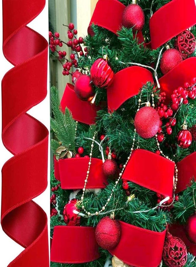 OLYPHAN Red Velvet Ribbon Wired Christmas Ribbons 2.5 Inch Wide Wired-Edge Trim - Floral & Gift Wrapping Bow, Indoor Outdoor Christmas Tree Bows/Winter Wedding Ribbons Xmas Trees Crafts & Gifts 20YD - Image 2